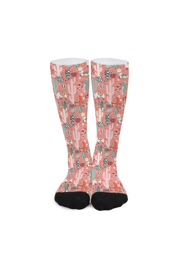 Happy Llama Pattern Print Long Socks