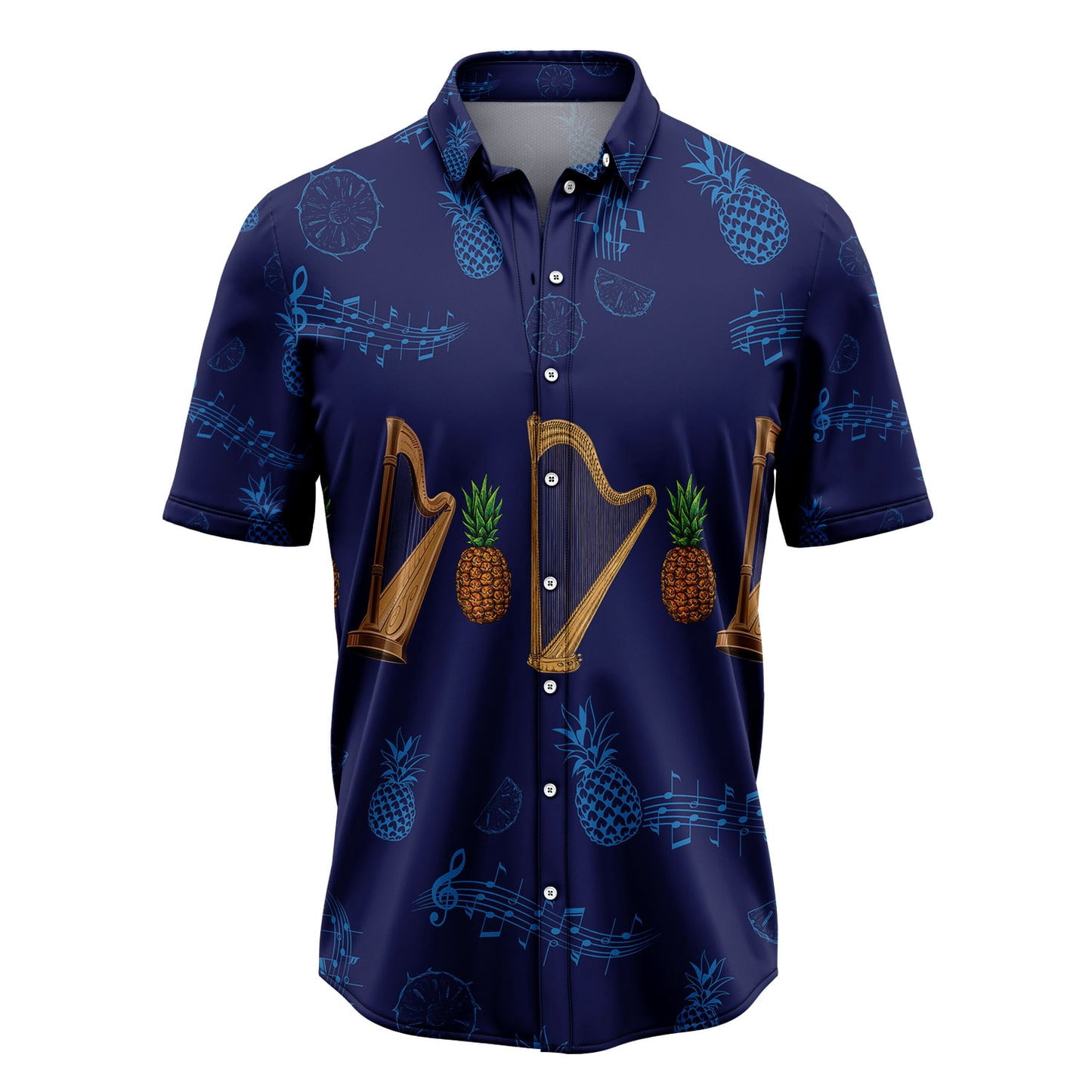 DIQADILA Harp Musical Instrument Aloha Hawaiian Short Sleeve Button-Up ...