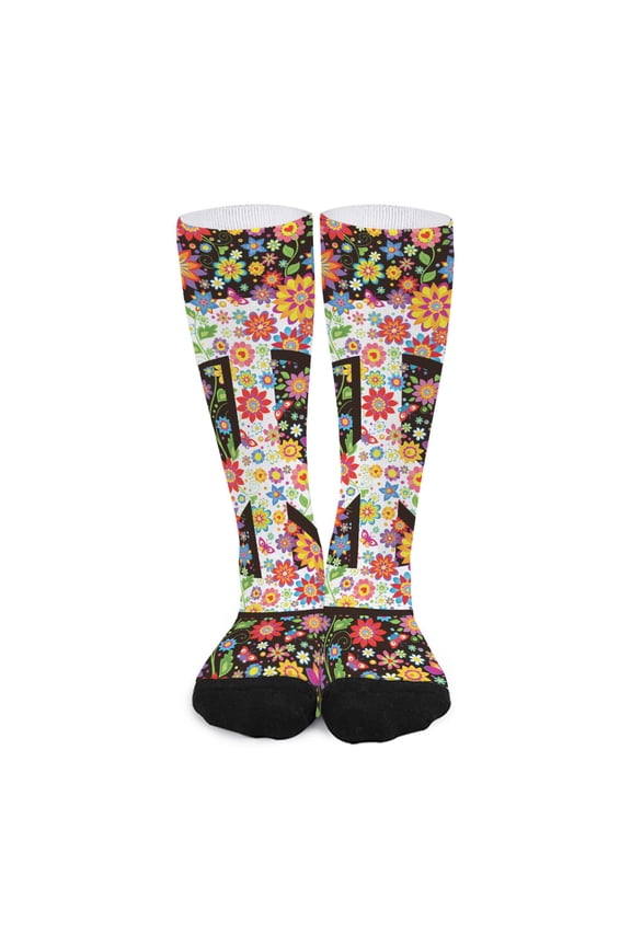 Hippie Flower Peace Sign Print Long Socks