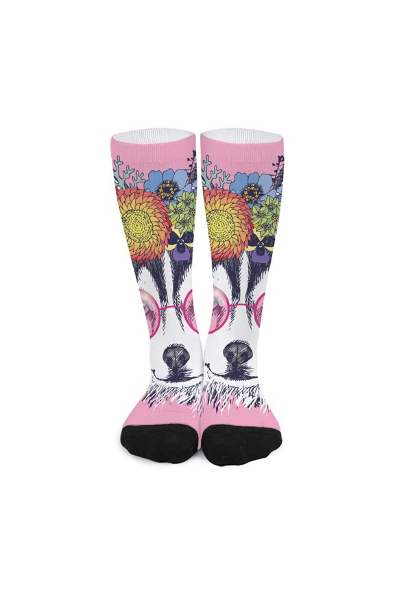 Hippie Siberian Husky Print Long Socks