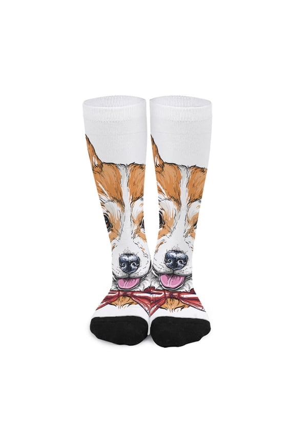 Hipster Pembroke Welsh Corgi Print Long Socks