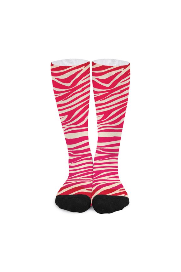 Hot Pink Zebra Pattern Print Long Socks