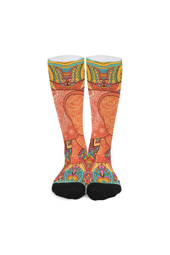 Indian Boho Hippie Elephant Print Long Socks