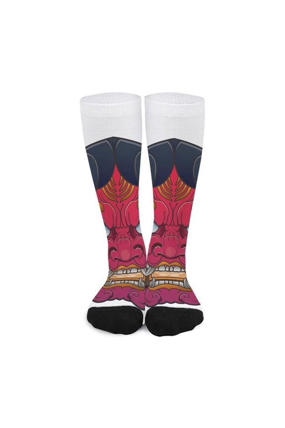 Japanese Demon Mask Print Long Socks