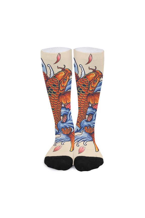 Japanese Koi Fish Tattoo Print Long Socks