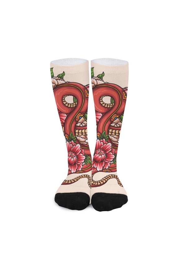 Japanese Snake Tattoo Print Long Socks