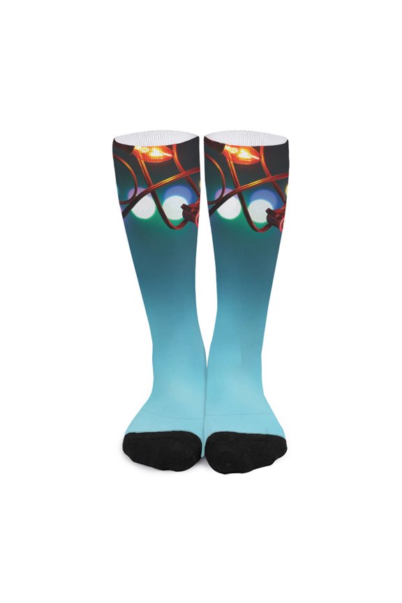 Led Christmas String Lights Print Long Socks