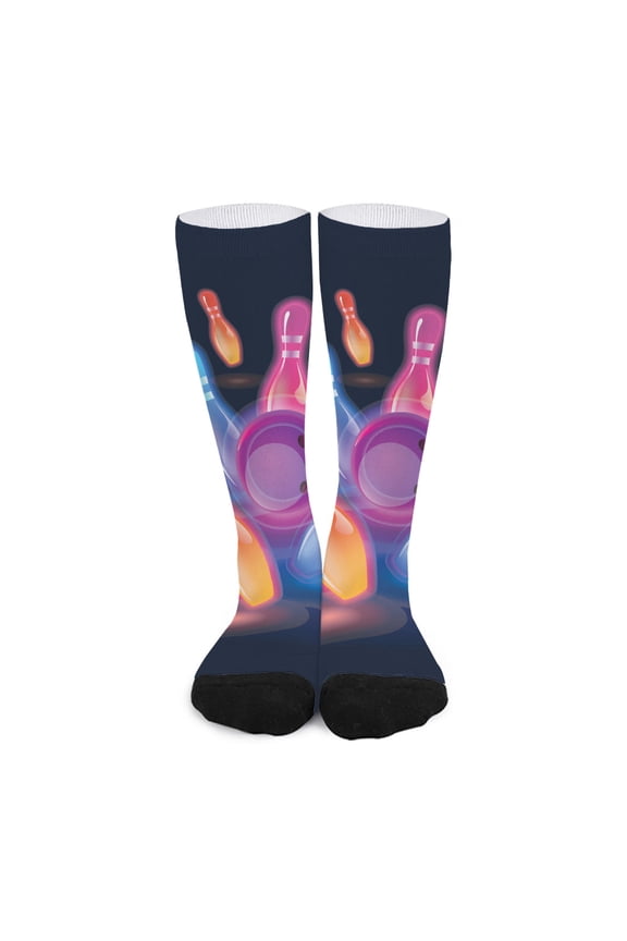 Light Up Bowling Pins Print Long Socks