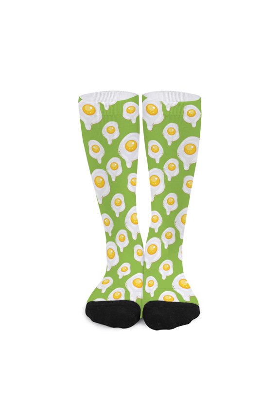 Lime Green Fried Eggs Pattern Print Long Socks