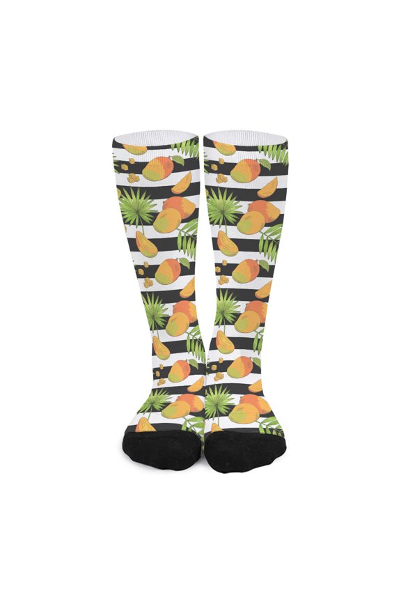 Mango Fruit Striped Pattern Print Long Socks