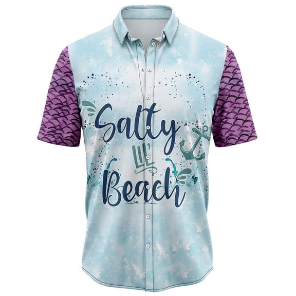 DIQADILA Mermaid Salty Aloha Hawaiian Short Sleeve Button-Up Shirt