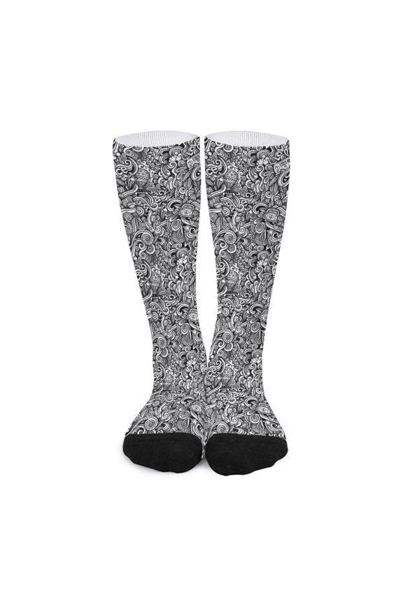 Monochrome Graffiti Hippie Pattern Print Long Socks