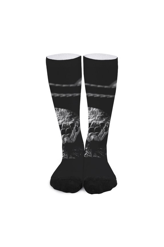 Monochrome Rhinoceros Ratsnake Print Long Socks