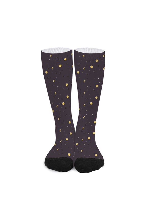 Moon Phase and Stars Pattern Print Long Socks
