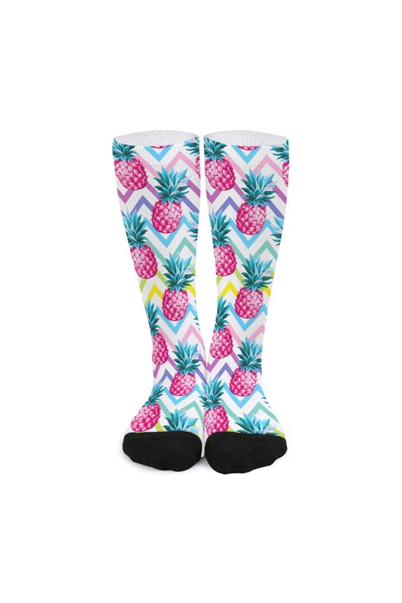 Neon Zig Zag Pineapple Pattern Print Long Socks