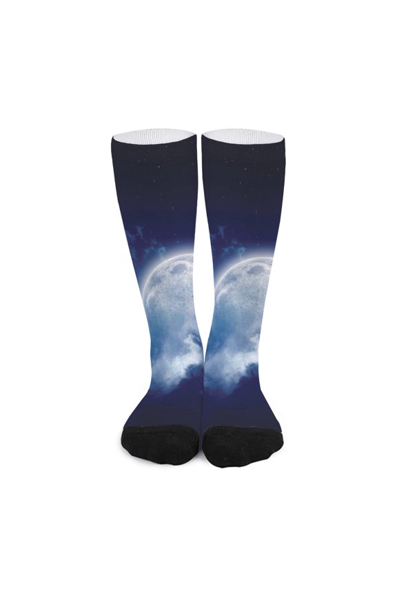 Night Sky Full Moon Print Long Socks