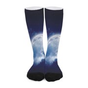 DIQADILA Night Sky Full Moon Print Long Socks