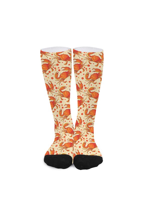 Orange Crab Pattern Print Long Socks