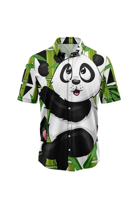 Panda Bamboo Aloha Hawaiian Short Sleeve Button-Up Shirt