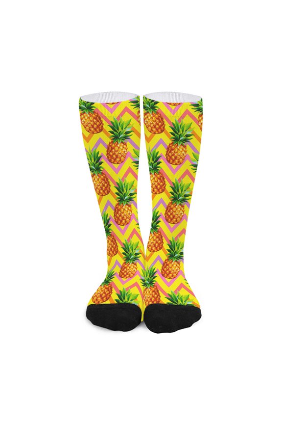 Pastel Zig Zag Pineapple Pattern Print Long Socks