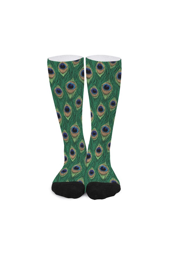 Peacock Tail Pattern Print Long Socks