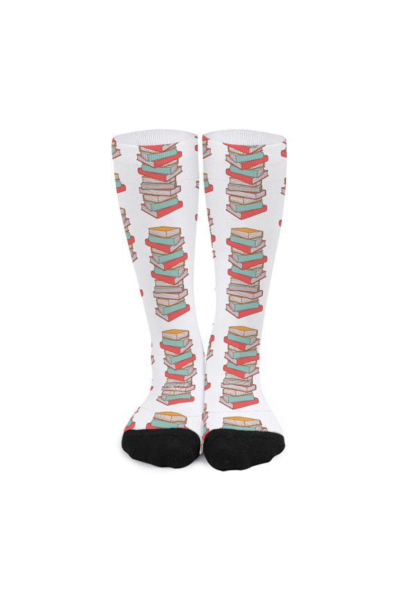 Pile Of Reading Books Pattern Print Long Socks