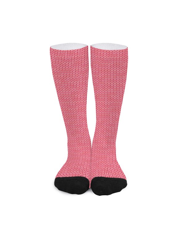 Pink Knitted Pattern Print Long Socks