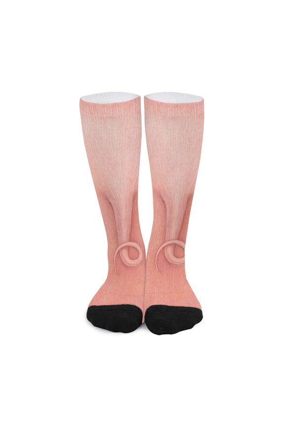 Pink Pig Tail Print Long Socks