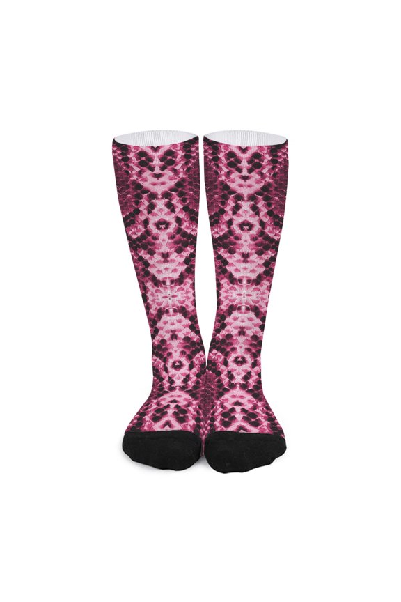 Pink Python Snakeskin Print Long Socks