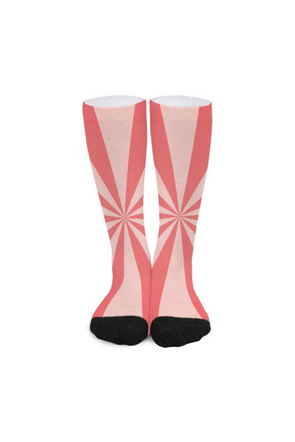 Pink Radial Rays Print Long Socks