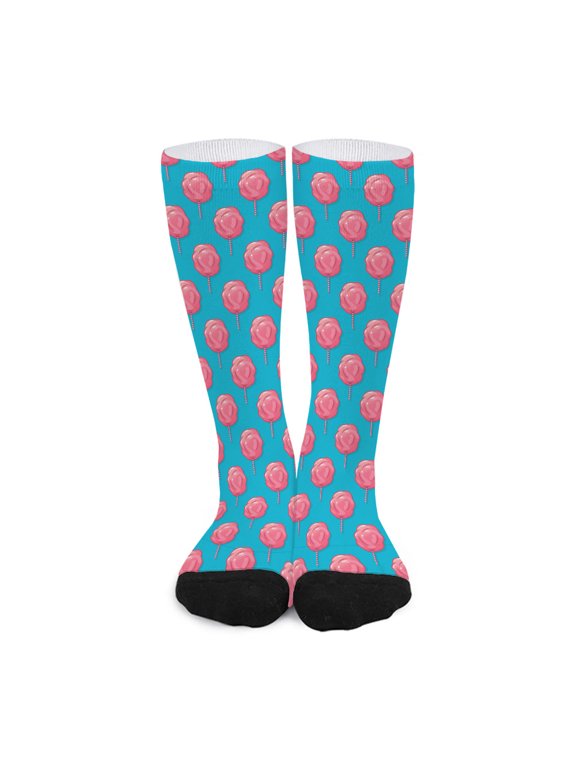 Pink and Blue Cotton Candy Pattern Print Long Socks