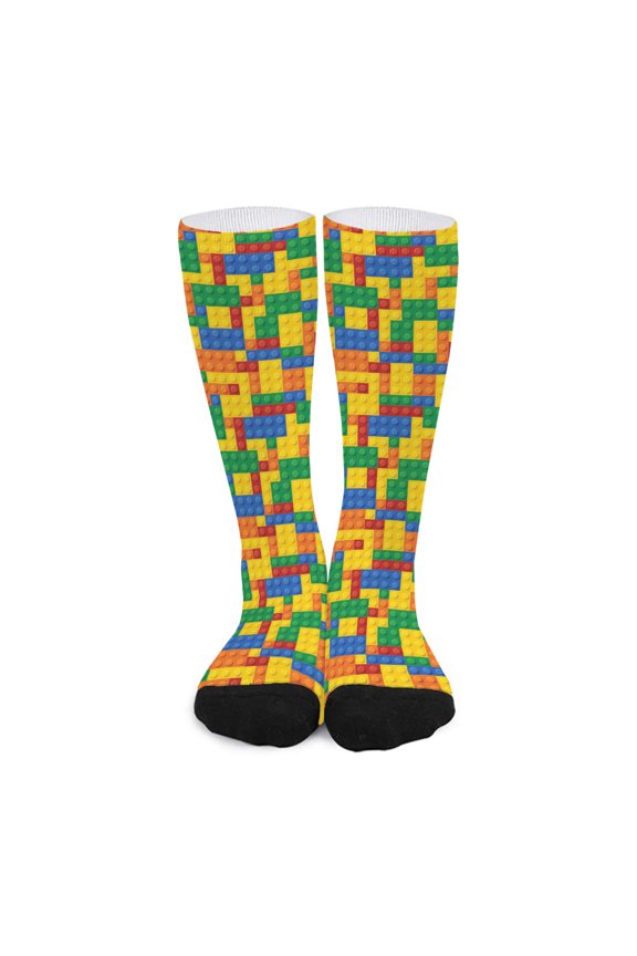 Plastic Building Blocks Pattern Print Long Socks