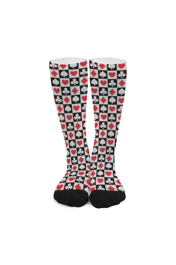 Playing Card Suits Check Pattern Print Long Socks