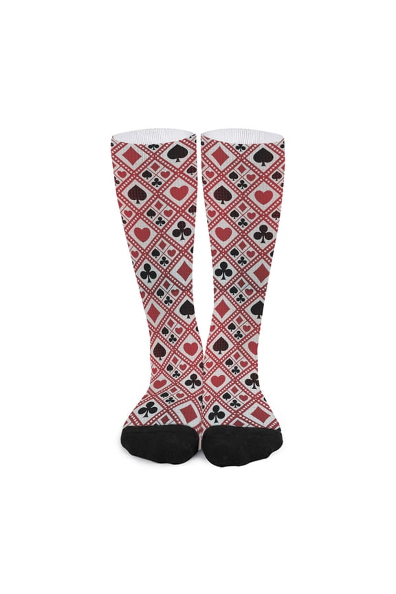 Playing Card Suits Plaid Pattern Print Long Socks