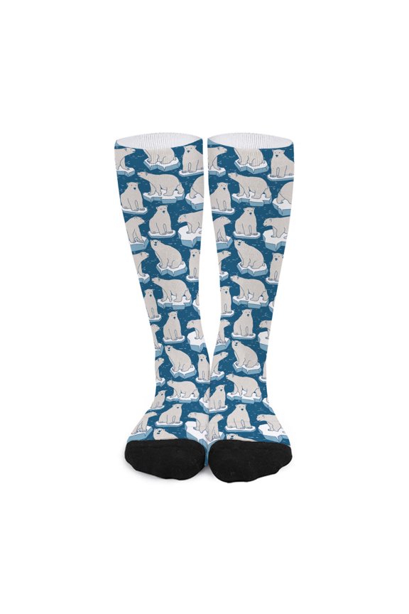 Polar Bear On Ice Pattern Print Long Socks