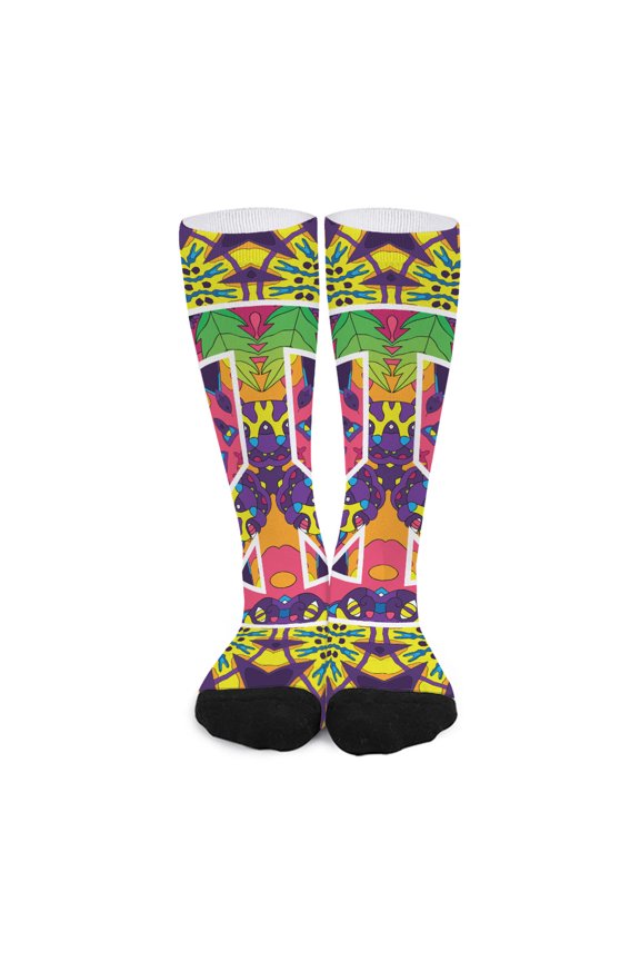 Psychedelic Hippie Peace Sign Print Long Socks