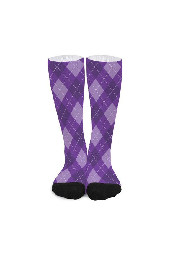 Purple Argyle Pattern Print Long Socks