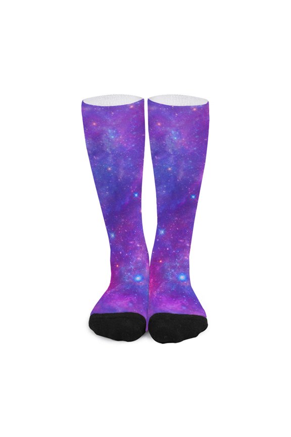 Purple Stardust Cloud Galaxy Space Print Long Socks