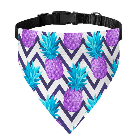 DIQADILA Purple Zig Zag Pineapple Pattern Print Over the Collar Clip-On Dog Pet Bandana