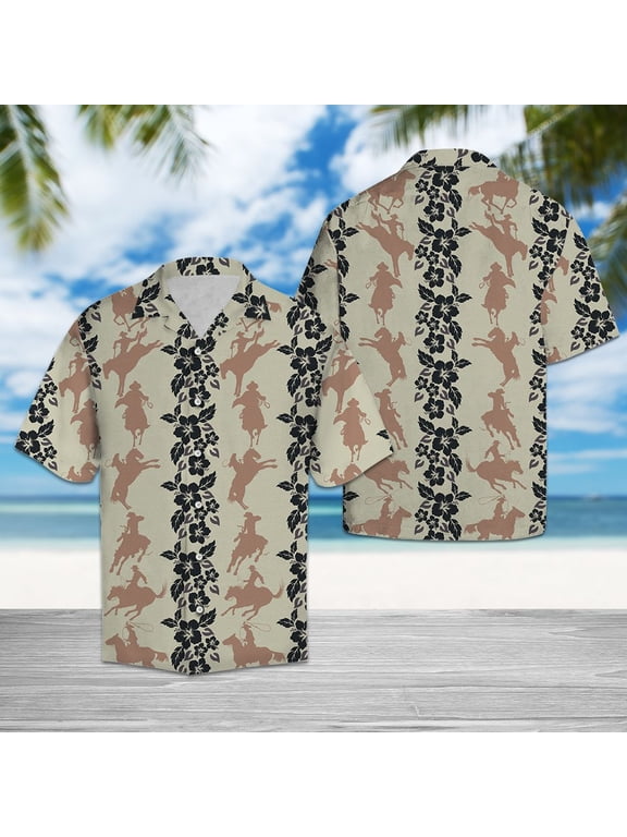 Rodeo Pattern Aloha Hawaiian Short Sleeve Button-Up Shirts for Men and Women