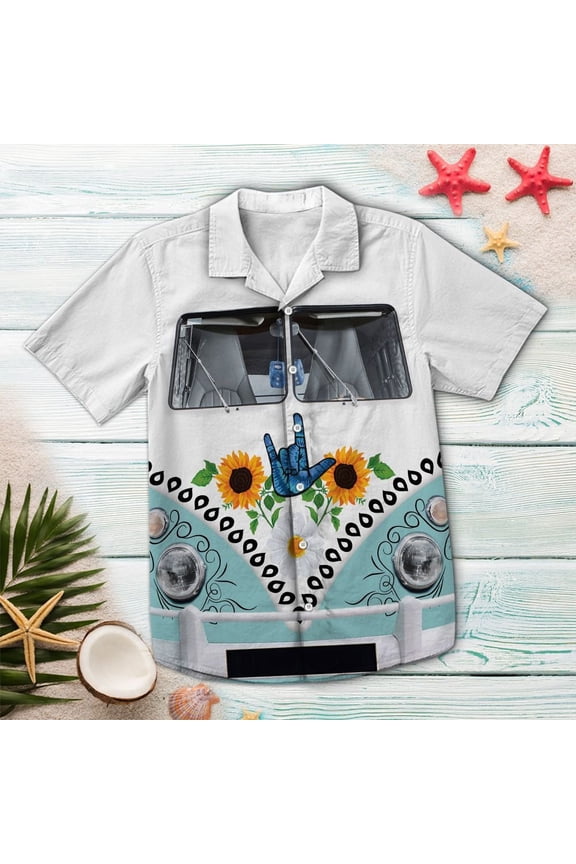 Sign Language Van Aloha Hawaiian Short Sleeve Button-Up Shirt