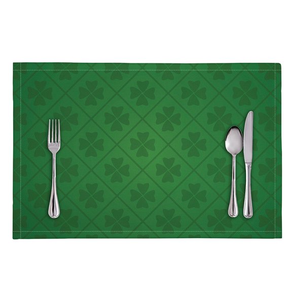 DIQADILA St. Patrick'S Day Shamrock Print Placemat Set - Festive Table Decor for Irish Celebration, Green Clover Pattern, Holiday Dining Accessories, Home and Kitchen Décor
