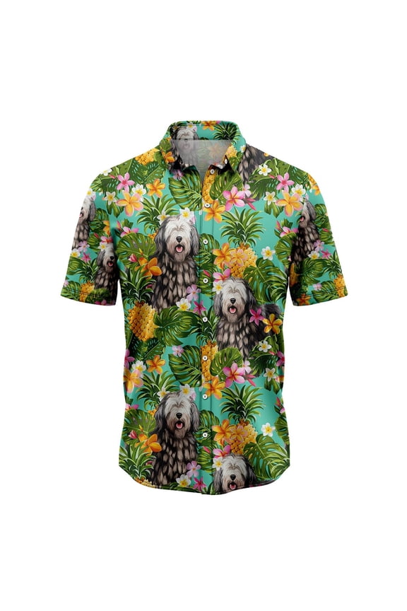 Tropical Pineapple Bergamasco Aloha Hawaiian Short Sleeve Button-Up Shirts for Men and Women