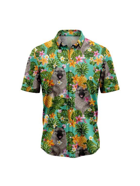 Tropical Pineapple Keeshond Aloha Hawaiian Short Sleeve Button-Up Shirts for Men and Women