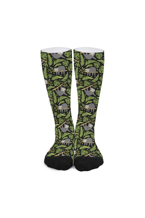 Tropical Sloth Pattern Print Long Socks