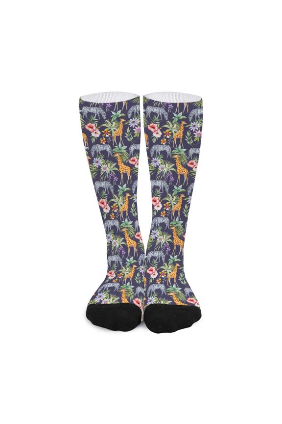 Tropical Zebra Giraffe Pattern Print Long Socks