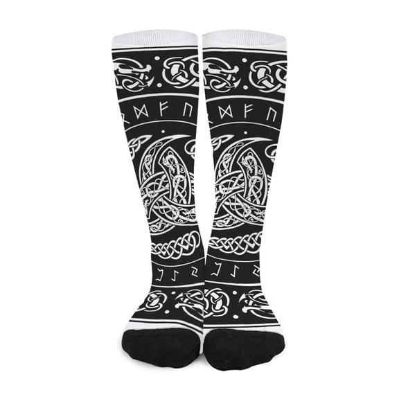 DIQADILA Viking Triple Horn Of Odin Print Long Socks