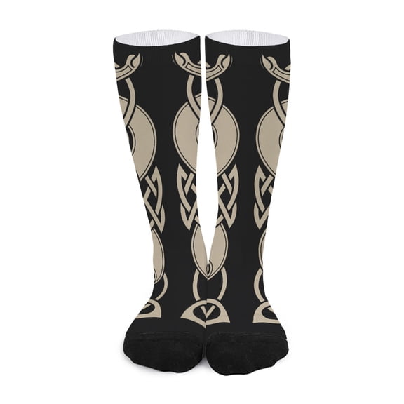 DIQADILA Viking Wolves Symbol Print Long Socks