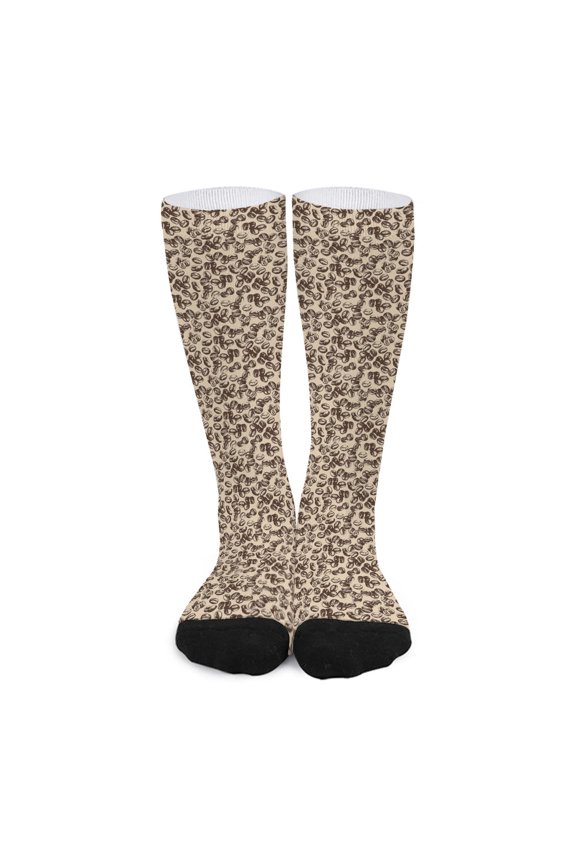 Vintage Coffee Bean Pattern Print Long Socks