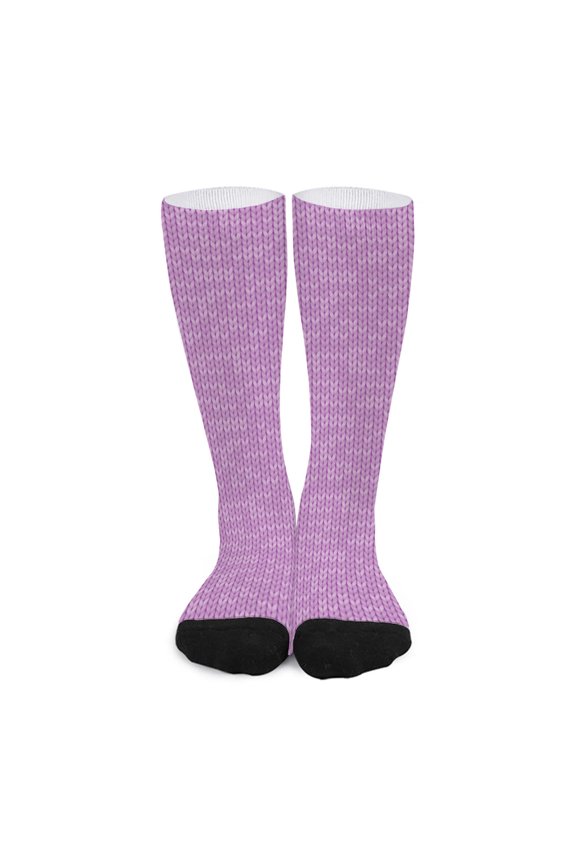 Violet Knitted Pattern Print Long Socks